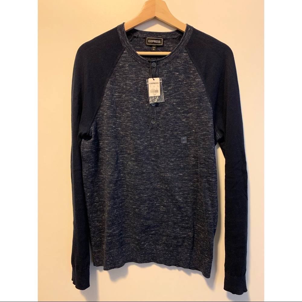 NWT Express blue 100 % cotton henley sweater